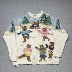 Vintage Samantha Taylor Women’s Sweater Size Large Knit Winter Time Bears White - Picture 1 of 11