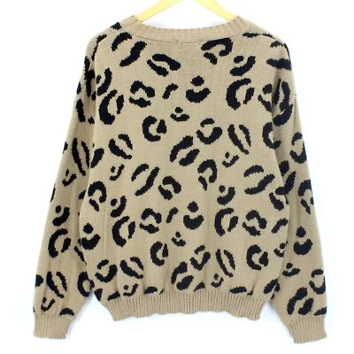 Boohoo Sweater Crewneck Womens Beige & Black Leopard Pattern Pullover Size L - Image 1 of 4