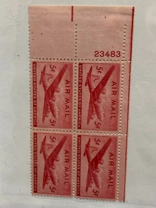 1946 U.S. AIRMAIL 5c Skymaster Airplane Block of 4 Sc#C32 Unused - Picture 1 of 2