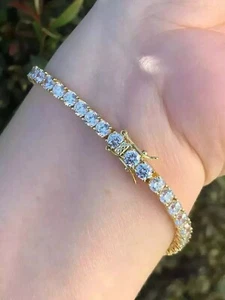 6 MM Vintage 14K Yellow Gold Over Ladies Diamond Tennis Bracelet 7.25" Inch - Picture 1 of 3