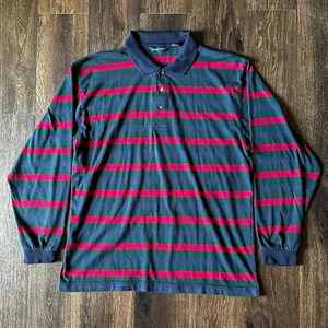 Wentworth Rugby Long Sleeve Polo Red Green Blue RGB Horizontal Stripe Mens Large - Picture 1 of 6