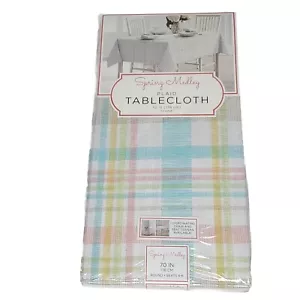 Town & Country Spring Medley Cotton Blend Tablecloth 70" Round Pastel Plaid - Picture 1 of 5