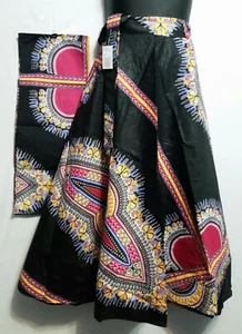 Falda Larga Envolvente Africana Estampado Dashiki Talla Gratuita Negra Rosa - Imagen 1 de 7