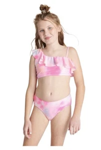 Justice Large 12-14 Girls 2 Piece Ruffle Shoulder Tie Dye Bikini Swimsuit swim - Picture 1 of 5