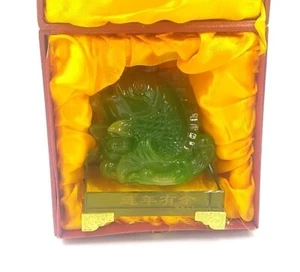 Vintage jade color Koi Money Fish Resin & Glass Statue Figurine Lined Box - Picture 1 of 19