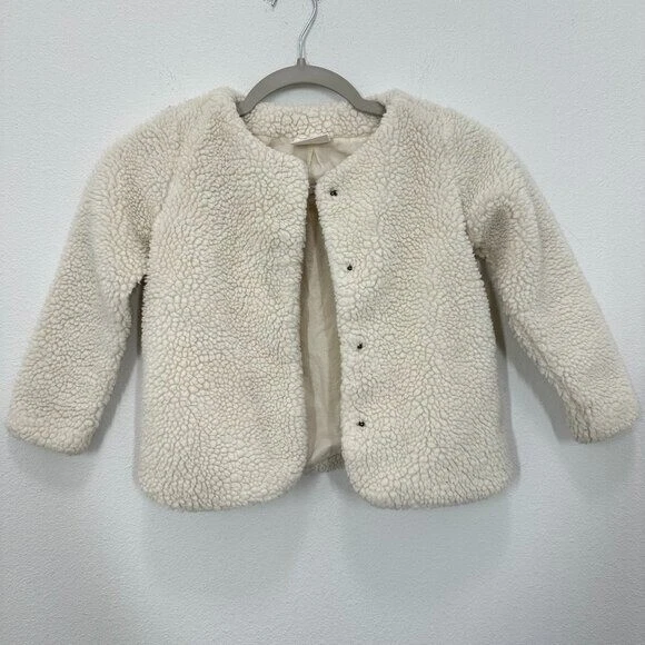 Hanna Andersson Niñas Talla 5 Crema Sherpa Peluche Polar Adorable Chaqueta Acogedora Foto 1 de 4