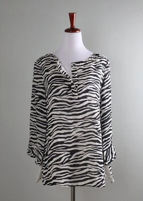 'S MAX MARA $305 зебра в полоску с подкладкой 100% Рами оборки манжеты верхний размер США 8 - Изображение 1 из 4