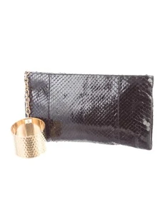 Rare Michael Kors Black Snakeskin Gold Bangle Cuff Clutch - Picture 1 of 4