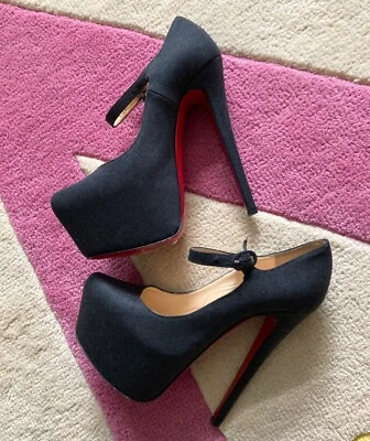 Christian Louboutin Grey Denim Lady Daf Mary Jane High Heel Platform Pumps 36 - Image 1 of 4