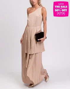 RRP€496 PESERICO One-Shoulder Maxi Dress IT42 US6 UK10 M Draped Made in Italy - Picture 1 of 11