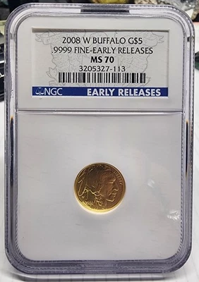 2008 W US Buffalo .9999 Gold NGC MS70 Early Release $5 1/10 th oz. - Image 1 of 4