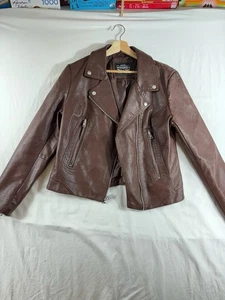 Levi's Women's Classic Faux Leather Asymmetrical Moto Biker Jacket Brown Size L - Picture 1 of 12