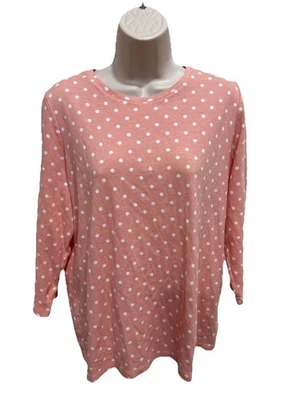 Kim Rogers идеально мягкий женский размер L большой персиковый в горошек рукав 3/4 хлопок - Изображение 1 из 4