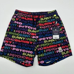 NEW PSYCHO BUNNY Kids Tyrian All Over Print Swim Trunk 7/8 Small Black - Picture 1 of 8