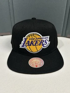 Los Angeles Lakers LA Mitchell & Ness NBA Snapback Hat Black Adjustable Cap Flat - Picture 1 of 6
