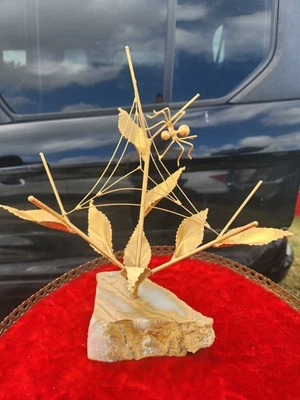 Vintage Brutalist Spider & Web Sculpture on Stone ~ Signed & 1986 Halloween OOAK - Image 1 of 4