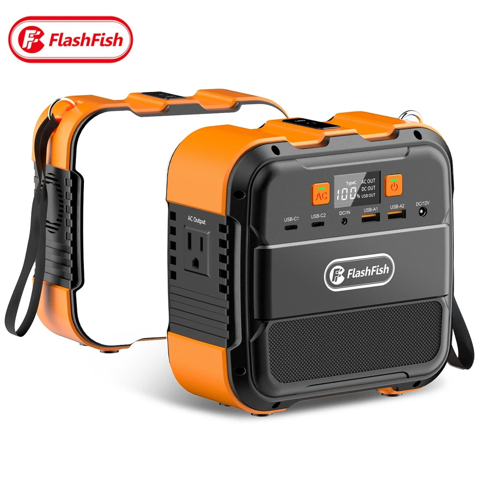 FlashFish Solar Generator Portable Li-ion 98WH 120W With LED Light for Camping