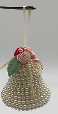 Vintage Bell Shaped Ornament with Pretty Flowers & White Beads All Over