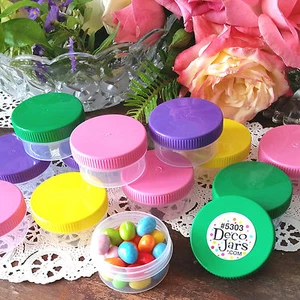 10 Wide Mouth 1 ounce Container Color Caps Party Favor Jars 5303 USA Reusable - Picture 1 of 4