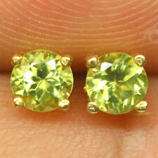 Gemstone 4 mm. Green Chrysoberyl Earrings 925 Silver 18K Gold Plated