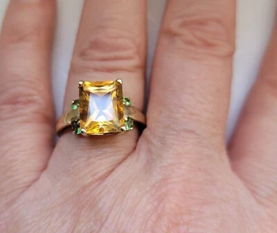 Goldring mit Citrin u. Peridot,  375/- Gelbgold, Citrinring - Bild 1 von 4