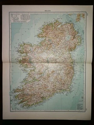 DOUBLE-PAGE MAP- IRELAND ,PAGE 109-110 , ANDREE GREAT WORLD ATLAS- 1914 - Image 1 of 2