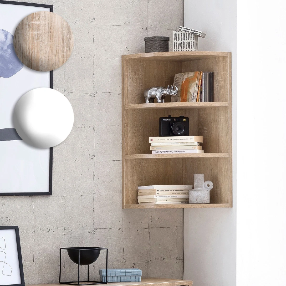 Joiishom Eckwandregal 3er Set Aus Massivholz – Schwebende Regale Für Die Ecke, Rustikal Dunkelbraun, Tragkraft 19 Kg Pro Regal