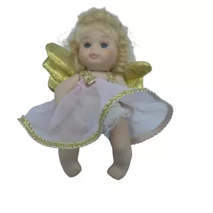 "Muñeca de hadas ángel de porcelana de 6"" de colección alas doradas vestido rosa posable 6" - Imagen 1 de 3