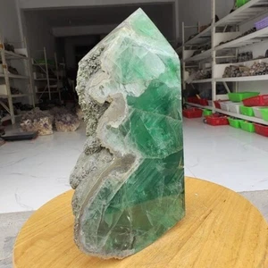 3015g Cube Pyrite and Green Fluorite Paragenesis Obelisk Quartz Crystal Wand - Picture 1 of 15
