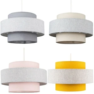 Ceiling Light Shade 2 Tier Cotton Pendant Easy Fit Tiered Lampshade Lamp Lounge - Picture 1 of 52