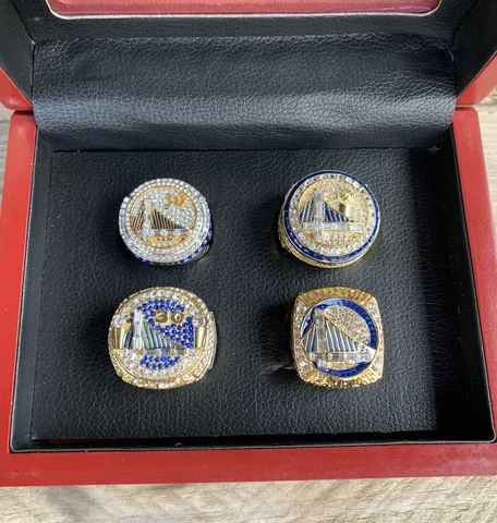 4 PCS Golden State Warriors Championship Ring Complete Set Wooden Gift Box Cover