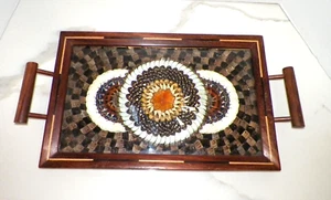 VTG BUTTERFLY WING HANDLED TRAY WOOD FRAME - Picture 1 of 6