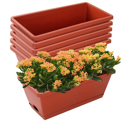 Pack de 7 macetas de plástico de 17" con platillos para jardín interior exterior rojo Foto 1 de 4
