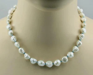 Perlenkette - weiße Keshi Zuchtperlen mit Apatit Halskette - 46 cm lang - Bild 1 von 2