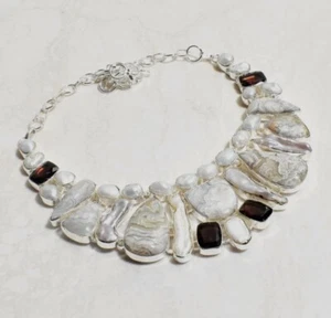 Crazy Cool Spitze Achat Biwa Perle Handarbeit große Halskette Schmuck 85 Gramm - Bild 1 von 4