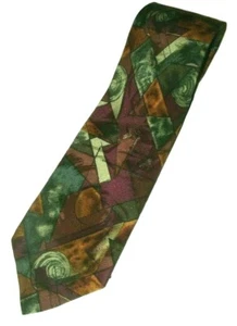 Meeting Street Men's 100% Silk Neck Tie Burgundy Green Brown 55.5"L - Picture 1 of 7