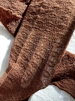 复古 Stockings PERFECT FALL 巧克力棕色 INTRICATE FINE CROCHET 针织接缝 NOS — 第 1/4 张图片