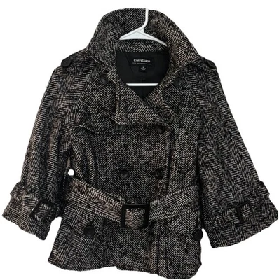 Chaqueta retro Coffeeshop para mujer talla/s con cinturón espiga tweed lana negra/blanca Foto 1 de 4