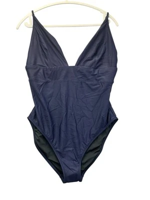 Traje de baño J Crew para mujer 16 azul marino acanalado halter una pieza nuevo con etiquetas Foto 1 de 4