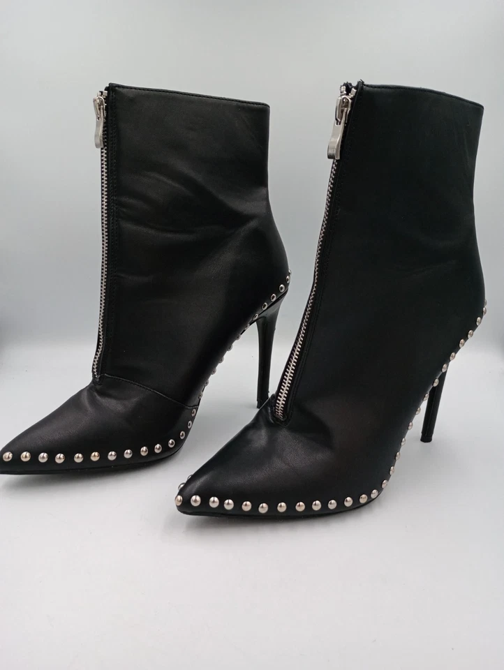 Botas Wild Diva Negras 4" Stiletto Tachonadas Punta Punta Para Mujer Talla 8.5 *Leer* Foto 1 de 4