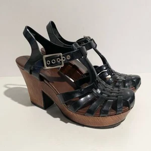 Marc Jacobs Platform Wooden Jelly Fisherman Heel Sandal 37 Block Black - Picture 1 of 11