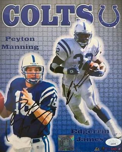 Foto autografiada de Peyton Manning y Edgerrin James 8x10 JSA - Imagen 1 de 1