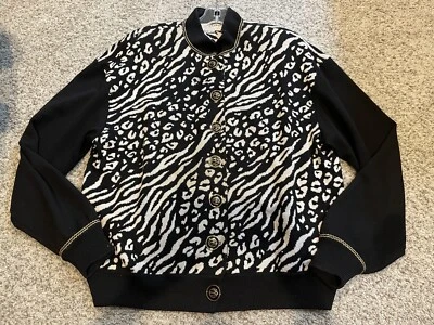 St John Collection Knit Timeless Animal Print Black/white Jacket By Marie Gray L - Image 1 of 4