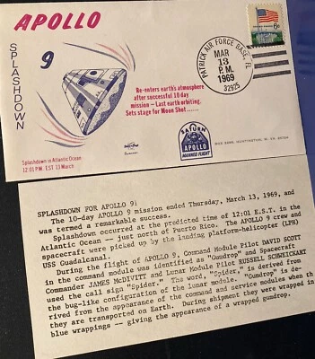 SWANSON PAFB COVER : APOLLO 9 SPLASHDOWN -1ST MANNED TEST OF MOON LANDING CRAFT - Image 1 of 4