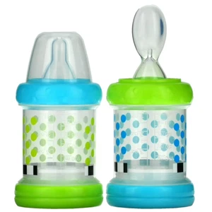 (2 Pack)Sassy Baby Food Cereal Feeder Bottles With Spoon Nipple BPA Free 4oz Set - Picture 1 of 7
