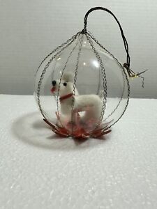Vtg Kunstlerschutz W. Germany flocked Poodle in Blown Glass Christmas ornament