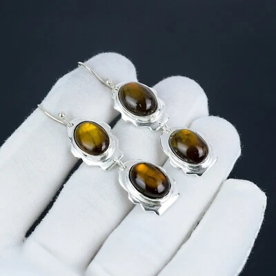 Yellow Flshy Labradorite Gemstone Handmade 925 Sterling Silver Earring For Gifts - Image 1 of 4