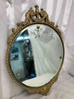 Antique Ornate Giltwood Gold Frame Oval Mirror Etched Bevelled Glass 19X26"