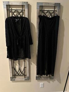 Catalina Black Lace Swimsuit Beach Cover Up 2 pieces Top & Pants size M - Picture 1 of 8