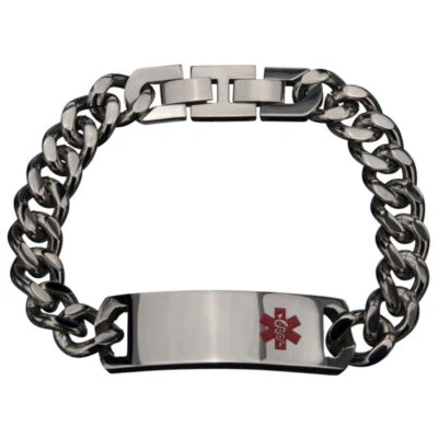 Pulseira masculina Inox aço inoxidável identificação médica etiqueta acabamento polido #Brcrbma - Imagem 1 de 2